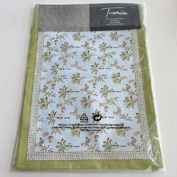 New TIRAMISU (Set of 4) Palms & Pineapples Floral Premium Cotton Placemats - Picture 4 of 4